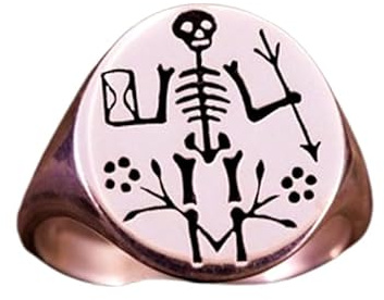 WORLD WIDE GEMS old memento mori - Fati Liebesring | Stoizismus Siegelring für Herren | Vivere Minky für Damen | Stoischer Totenkopf-Membréschmuck | 925er Sterlingsilber (Ringgröße), 16x15mm, Sterling