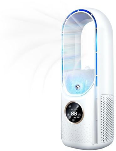 RASTKY Climatiseur Portable sans Pales avec 6 Vitesses de Vent pour un Refroidissement Silencieux – Ventilateur de Table Silencieux pour Chambres, Bureaux et Animaux Domestiques (WHITE)