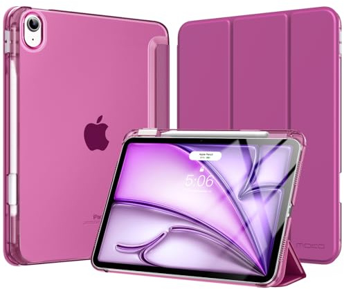 MoKo Hülle für iPad Air 11 Zoll (M4/M3/M2) 2026/2025/2024, iPad Air 5./4. Gen 10,9 Zoll Hülle 2022/2020 mit Stifthalter, Leicht Trifold Schutzhülle mit Hart PC Transluzenter Rückseite, Fuchsia