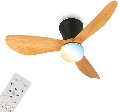 BRILONER - Ventilatore da soffitto con luce LED, telecomando, motore DC silenzioso con 3 velocità, CCT e luminosità regolabile, pale rimovibili, lampadario ventilatore da soffitto, 78cm, nero e legno