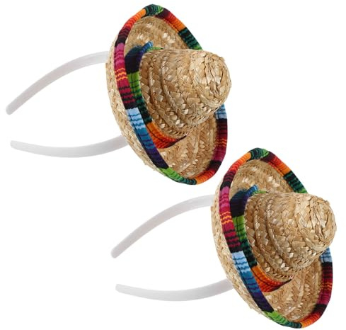 Bandeau Sombrero Mexicain Mini 16cm en Paille, Lot de 2 | Cheveux, Événement Fiesta et Carnaval, Style Festif, Adulte, Usage Polyvalent