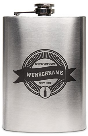 Flachmann Edelstahl 8oz. 237 ml mit individueller Gravur - Whiskykenner