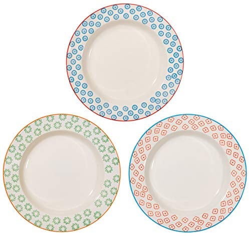 BLOOMINGVILLE Platos de Sopa Emma - Plato soperos de Loza Ø 24 x H 4 cm, Rojo Azul Verde, Cerámica, Juego de 3, Capacidad 400 ml