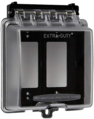 ENERLITES Prises de réceptacle GFCI de décoration d'extérieur résistantes aux intempéries, 2 prises 15,5 x 13,2 x 6,3 cm (H x l x P) - IUC2V-D - Couvercle transparent