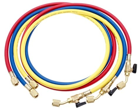 gohantee Kältemittel-Ladeschlauch mit Kugelventilen HVAC Schläuche 3 Stücke | 1/4'' SAE R410A 800 PSI Fit für R134A R12 R22 R502 R404 Kühlmittel hinzufügen und Klimaanlage Wartung 3 Farbe