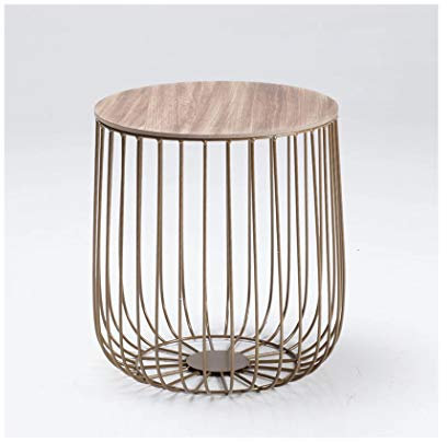 LPD Furniture Enzo Black or Gold Cage Coffee/Lamp Table - Removable Marble or Oak Finished Top(Small Oak)