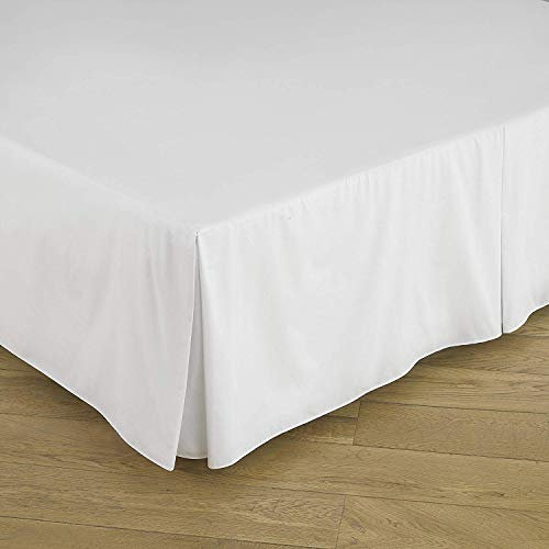 Sxspace Gefalteter Bettrock auf Plattform Easy Care-Serie Perkal-Bettlaken mit 200 Fadenzahl Leintuch mit Faltenvolant (Weiß, Super King 183cm x 200cm + 39cm Drop)