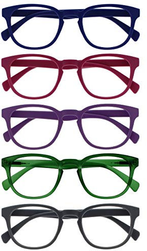 OPULIZE Pop 5 Pacco Retrò Giro Blu Rosa Porpora Verde Grigio Uomo Donna Occhiali Da Lettura Cerniere Molla RRRRR2-34567 +1,00