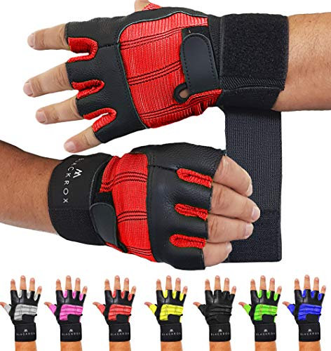 BLACKROX Fitnesshandschuhe echtes Leder Herren & Damen V3 Boston Kraftsport Handgelenkschutz Trainingshandschuhe Gym Handschuhe Bodybuilding Gym Gloves Kraftsport (Rot, L)