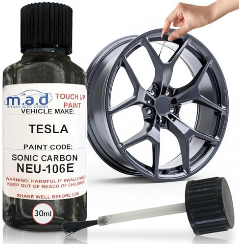 M.A.D MYLDAN AUTO DESIGN M.A.D Touch-Up Kit for TESLA SONIC CARBON NEU-106E for Alloy Wheel & Bodywork Repair - 30ml Paint with Brush for Curbing Scratches & Scuffs - Chip-Resistant