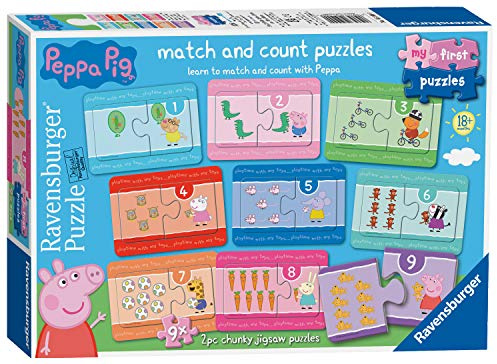 Ravensburger Peppa Pig 9 x 2 Stück Chunky Puzzle für Kinder ab 18 Monaten – Lernspielzeug für Kleinkinder