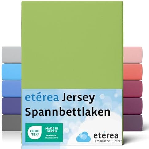 etérea Jersey Spannbettlaken 200x220cm Jade bis 25 cm Höhe - 100% Baumwolle Spannbetttuch Oekotex - Bed Sheets Leintuch Bettbezug mit Rundumgummi - Bettlaken 200x220 cm - Grün