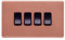Lieber Brushed Copper 10A 4 Gang 2 Way Light Switch - Black Insert Screwless