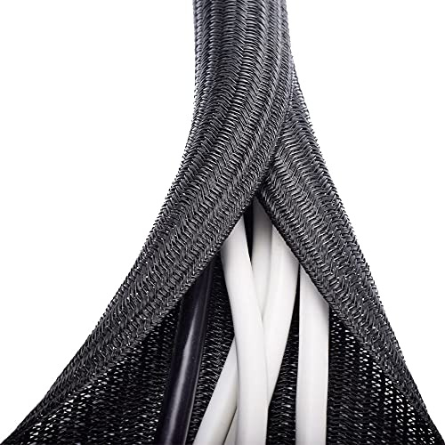 ZhiYo 20ft- 1/2 inch Cable Sleeve, Cord Wrap Wire Protector Tubing for Pets | 3m,13mm,black. Braided split loom. Protects against pet bites & tangles. For computer, TV, gaming desk.
