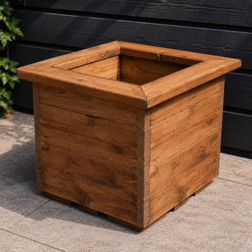 Samuel ALEXANDER Hand Made 46cm x 46cm Chunky Rustic Wooden Garden Large Square Planter