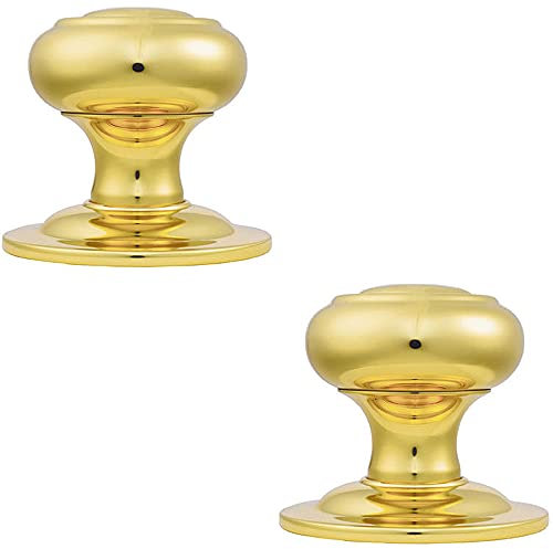 2 PACK | 75mm Centre Door Knob - Polished Brass - Outdoor External Front Door Handle | Large Centre Door Knob for Front Doors - External Pull Door Knob - Decorative Weatherproof External Handle