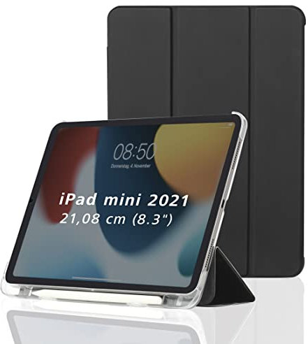 Hama Hülle für Apple iPad Mini 2021 (aufklappbares Case für Apple Tablet Mini 6. Generation, Schutzhülle mit Standfunktion und Stiftfach, transparente Rückseite, magnetisches Cover) schwarz