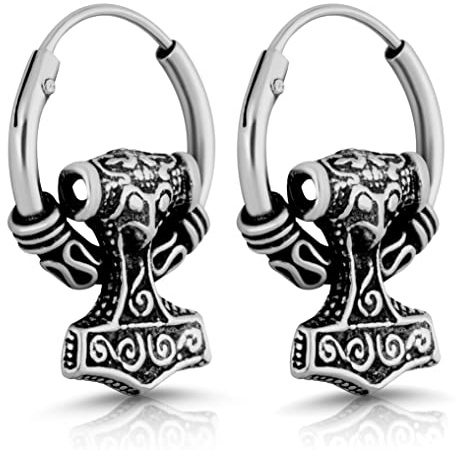 NKlaus Creolen 925 Sterling Silber, 12mm, 10 mm, Wikinger, Herren, 2 Stück