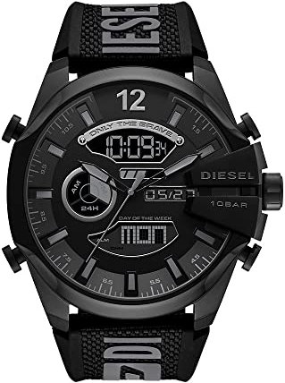 Diesel Herrenuhr Mega Chief, Digitales Uhrwerk, 51 mm schwarzes Edelstahlgehäuse mit Silikonarmband, DZ4593