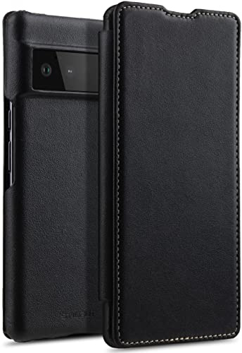 STILGUT Book Case kompatibel mit Google Pixel 6 Hülle aus Leder zum Klappen, Klapphülle, Handyhülle, Lederhülle - Schwarz Nappa