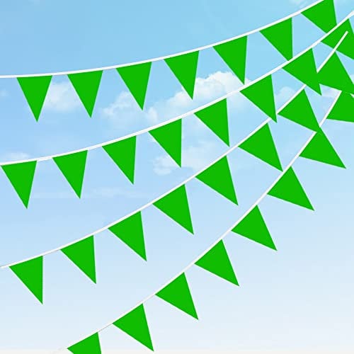 Wimpelkette aus Polyesterstoff, 20 m, grünes Wimpelbanner mit 40 großen Flaggen, wiederverwendbar, wasserfest, Wimpelkette für Zuhause, Garten, Outdoor, Geburtstag, Hochzeitsfeier, Dekoration