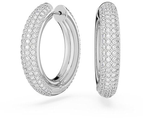 Swarovski Dextera Kreolen, Rhodinierte Ohrringe mit Strahlenden Swarovski Kristallen