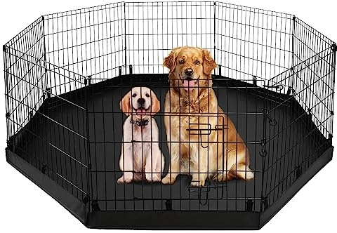 PJYuCien Puppy Playpen with Bottom Pad and Door, 8 Panels 24 H, Black