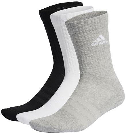 adidas Unisex Kinder Cushioned Crew Socks 3 Pairs, Medium Grey Heather / White / Black, 2-3 Years