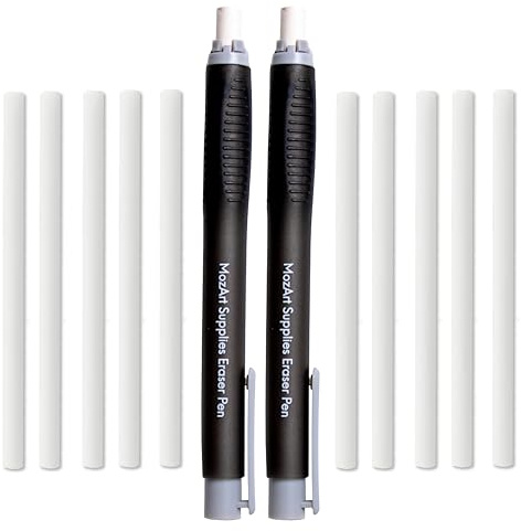 MozArt Eraser Pen Set 2 Pens + 10 Jumbo Refills for Mechanical Pencil