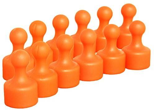 LeBigMag® | Sehr Starke Neodym Kegelmagnete | Ø 12 mm | 19,5 mm hoch | für Kühlschrank Pinnwand Magnettafel | geringerer Halt auf Glasmagnettafeln (12 orange Pins)