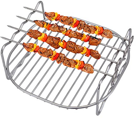 pologmase Air Fryer Rack, Friteuse À Air en Acier Inoxydable, Étagère À Brochettes Double Couche Friteuse À Air avec Accessoires Brochettes Multifonction en Acier Inoxydable