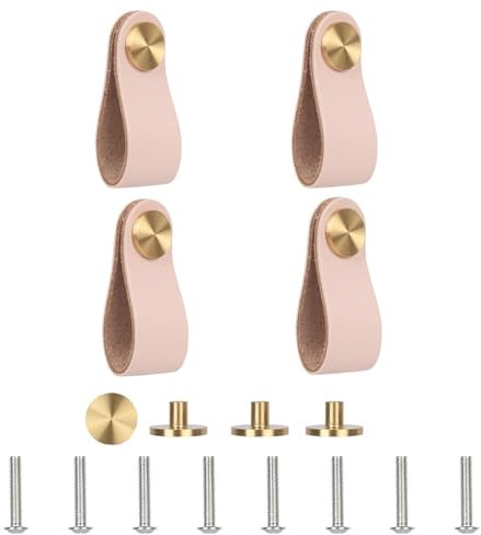 Lollanda 4 Stück Ledergriffe für Möbel, Möbelgriffe Leder, Schrankgriffe mit Schrauben, für Kommode, Kleiderschrank (Rosa,6.4 x 2.5 cm)