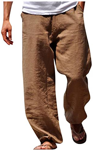 Leinenhose Herren Freizeithose Herren Jogging Hose Herren Leicht Sommerhose Herrenhosen Übergröße Baumwollehosen Loose Fit Casual Strandhosen Loungewear Schnittschutzhose Herren braun XXL
