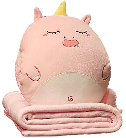 YGMXZL Reisedecke und Kissen mit Bezug,Reisedecke und -Kissen 3 in 1,Nickerchen Kissen Decke Autosofa Rückenlehne Kissen für Kinder und Freunde (Schweine, L)