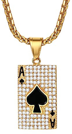 OIDEA Halskette Edelstahl, Poker Karte Herzen König PiK Ass Anhänger mit 56 cm Kette für Damen Herren, Gold