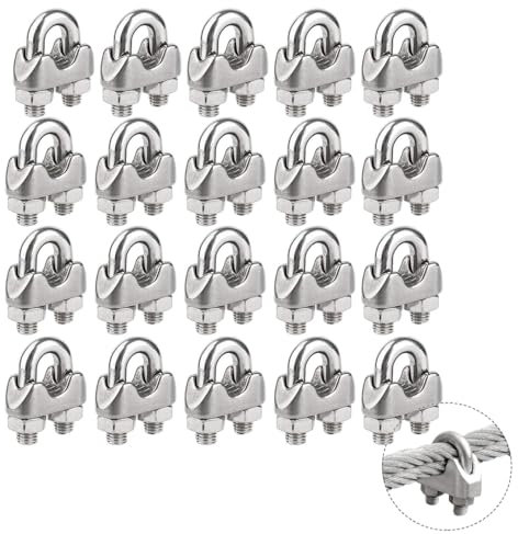 IMAGINE 20 Stück Drahtseilklemmen M3 1/8 Zoll 304 Edelstahl Drahtseilklemme U-Bolzen Seilklemme Klemme für Takelage Seil und Spannkabel（M3）