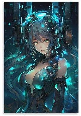 FOCCAR Leinwand-Kunst, cooles Anime-Mädchen, Wanddekorationen für Wohnzimmer, Science-Fiction, dynamische Musik, Frau, zum Aufhängen von Bildern, Wandkunst