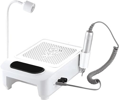 XARONF Professional Nail Drill Machine, Electric Nail Drill Machine+ Nail Suction Dust Collector + Gel Nail Curing Lamp + Led Desk Lamp, Nail Dryer (Color : Black)