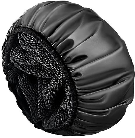 Duschhaube Damen,Shower cap,Wiederverwendbare Duschhaube,Geeignet für alle Arten von Langem Haar,Duschhaube Damen Wasserdicht für Das Gesicht Waschen Hautpflege Spa,Ideal für Mädchen (Schwarz)