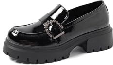 QUEEN HELENA Mocassini con Fibbia Casual Eleganti con Plateau Francesine con Tacco Donna X29-68 (Nero, 37)