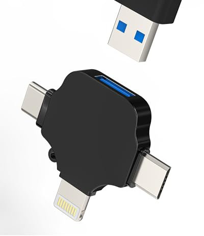 Adaptador USB C Lightning Micro USB Toma para Apple Iphone 15 Macbook Air Accesorios (3 en 1) USB A Type C Jack OTG Convertidor Descargar Fotos Memoria Divisor Cable Compatible con Samsung Ipad