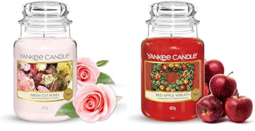 Yankee Candle Scented Candle | Fresh Cut Roses Large Jar Candle | Long Burning Candles: up to 150 Hours & Scented Candle | Red Apple Wreath Large Jar Candle | Long Burning Candles: up to 150 Hours