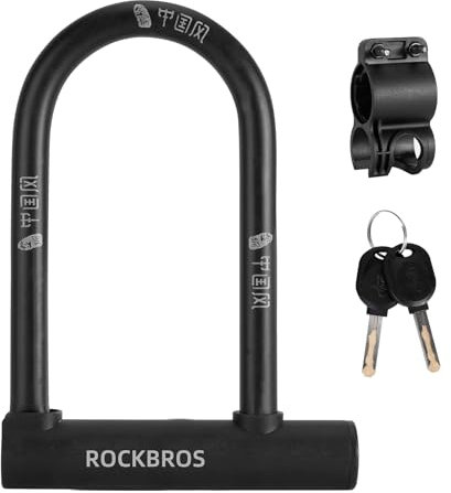ROCKBROS Candado en U Bicicleta de Llave Pequeño, Cerradura Portátil con Soporte Montaje Alta Seguridad para Bicicleta Scooter Eléctrico Moto