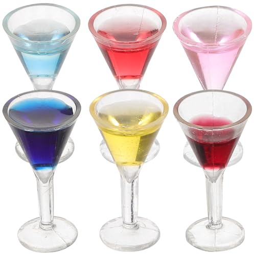 BESTonZON 6 Pack Miniature Cocktail Glasses for 1:12 Dollhouses | Mixed-colour drink miniatures for dollhouse bars, kitchens, parties and diorama scenes.