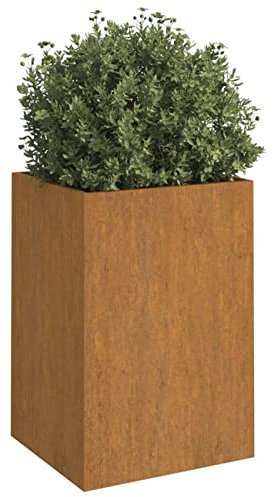 Homgoday Fioriera in acciaio Corten, fioriera in metallo per giardino, vaso in acciaio per patio terrazza balcone, design rustico in acciaio corten 52 x 48 x 75 cm