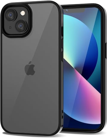 LoeoeL for iPhone 13 Case Clear, Transparent Hybrid 13 Phone Case [Hard Plastic & Soft Silicone Bumper] Acrylic Non Yellowing Thin Slim Protective Cover for Women, Black