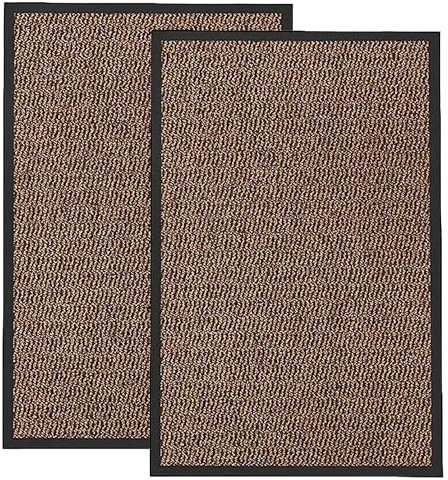 KAV Non-Slip Washable Door Mat Dirt Trapper - Dust Absorbent Entryway Rug - Front Door Decor, Durable Indoor and Outdoor Doormats for Home, Kitchen & Bathroom Mat - 60cm x 90cm - Brown/Black Pack of 2