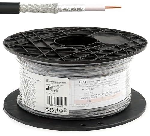 RG58 Cable coaxial 100 Metros — Baja pérdida 50 ohmios RF coaxial de extensión — Compatible con Conectores N SMA BNC TNC UHF PL259 — para WiFi Router Móvil CB Radio Modem — Fabricado en Italia