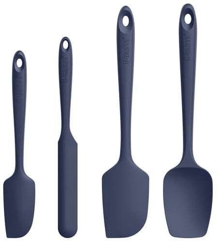 U-Taste Juego de 4 Espatulas: 250℃ Silicona Cocina Reposteria Lengua Resistente al Calor Utensilios de Espátula para Cocinar y Hornear, Paletas Cocina Antiadherentes Flexibles sin BPA (Azul noche)