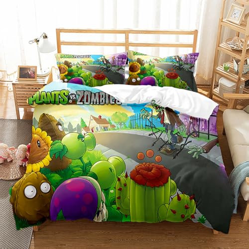 Bedding Set Plants Vs. Zombies Duvet Cover Set for Boys Girls Junior/Cot Bed Reversible Lovely Colorful Comforter Cover (200x200cm(Double),PVZ 01)
